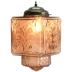Architectural Pendant Lamp with Foliate Pattern in Rosaline Pink