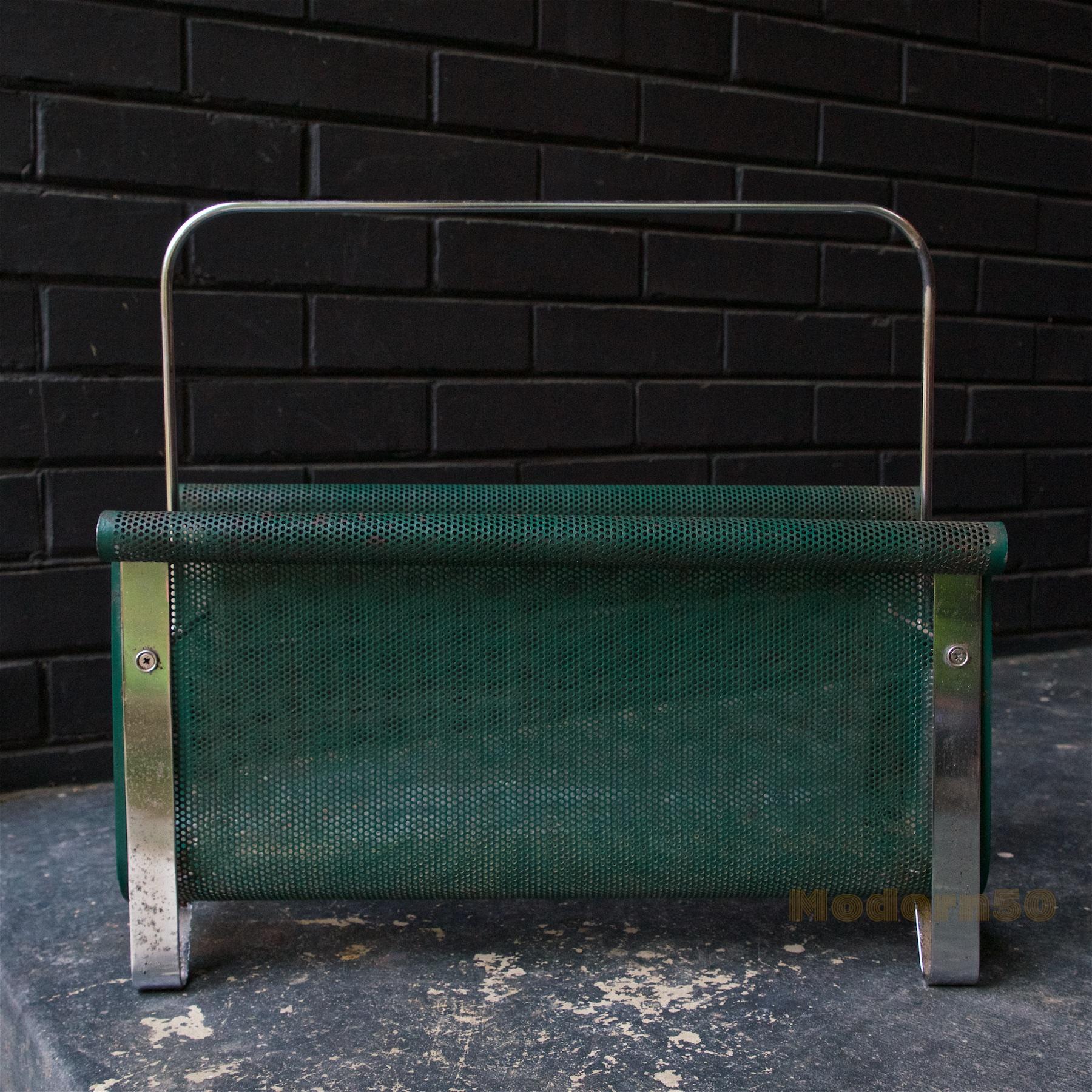 Mid-Century Modern Architectural Perforated Metal Magazine Rack Smith Tepper Sundberg Midcentury