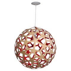Architectural Plywood and Coral Color Ball Chandelier by David Trubridge