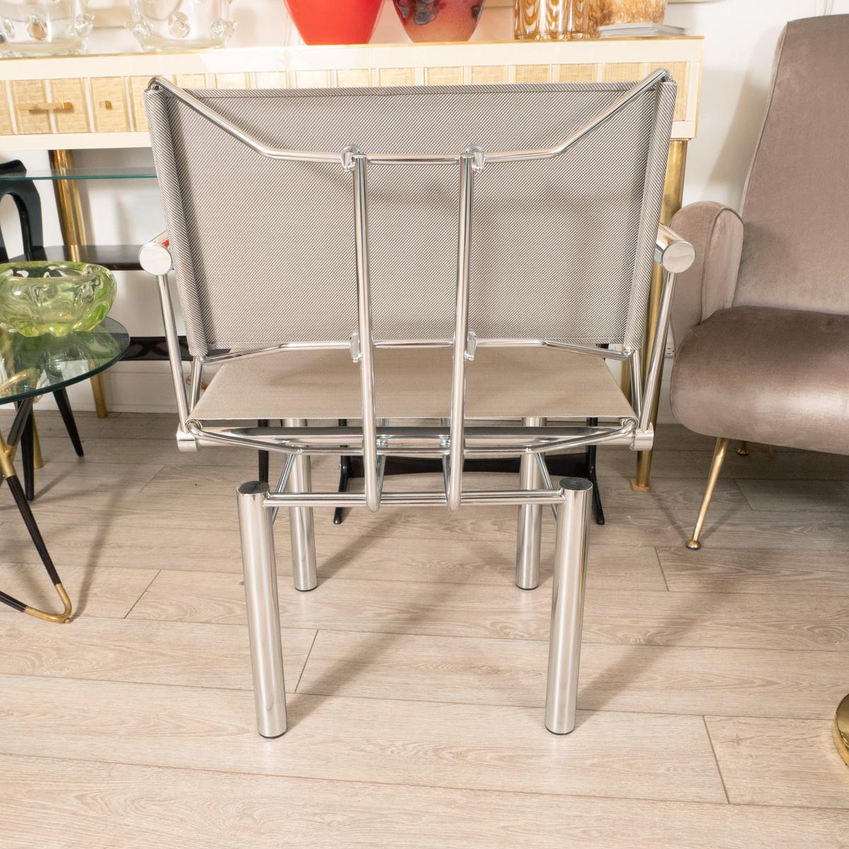 German Architectural Polished Steel Armchairs
