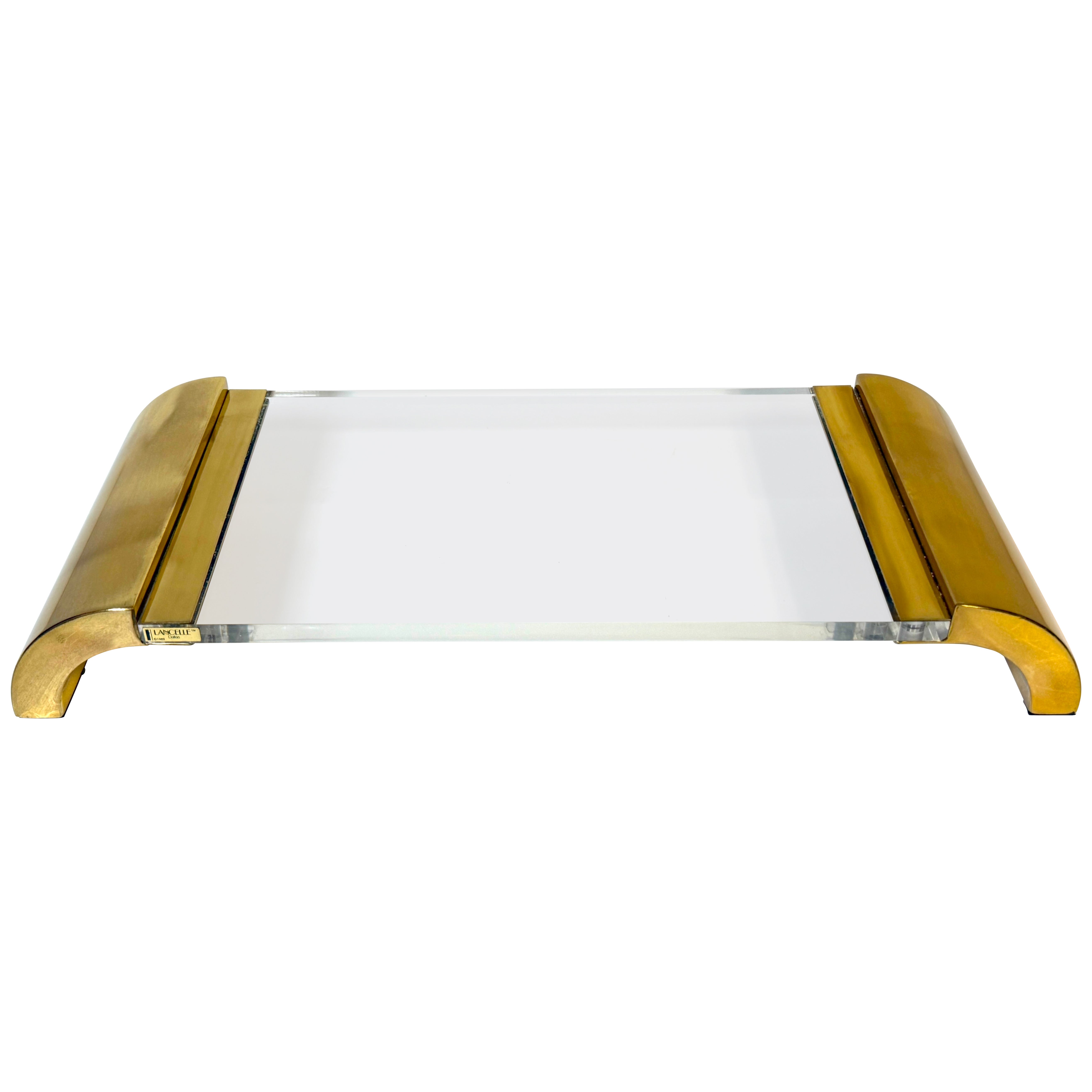 Architectural Post-Modern Brass & Lucite Display Plateau or Serving Tray For Sale