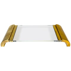 Architectural Post-Modern Brass & Lucite Display Plateau or Serving Tray