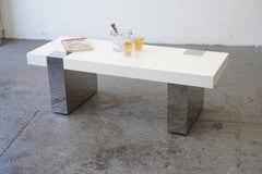 Architectural Postmodern Bench / Coffee Table White Lacquer & Polished Steel