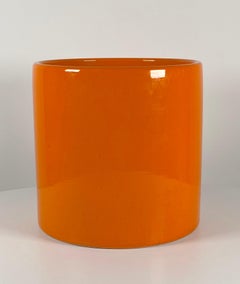 Architectural Pottery Cylinder Planter in Orange California Design
