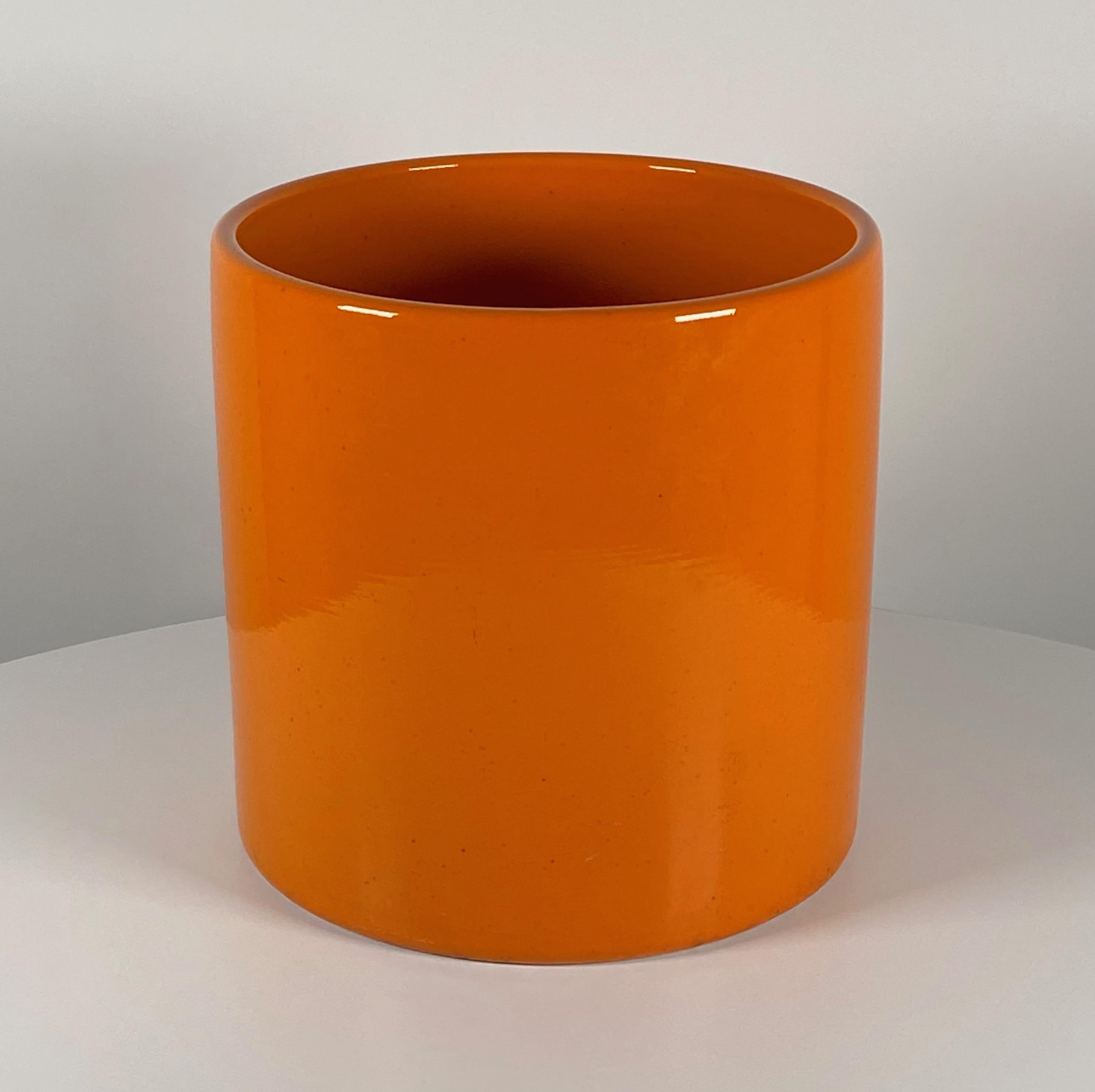 American Architectural Pottery Cylinder Planter in Orange California Design