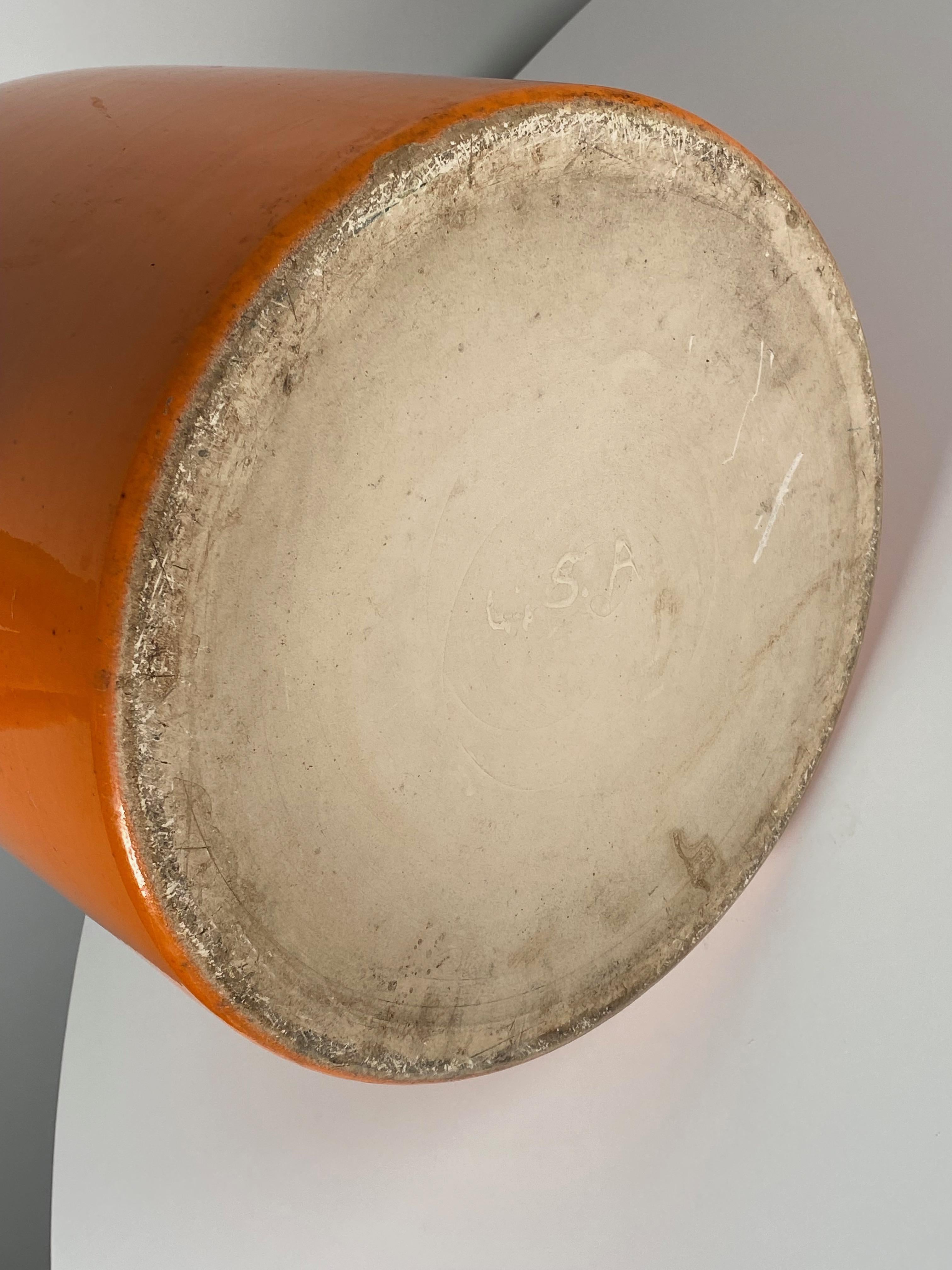 Machine-Made Architectural Pottery Cylinder Planter in Orange California Design