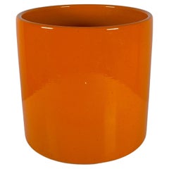 Architectural Pottery Cylinder Planter in Orange California Design