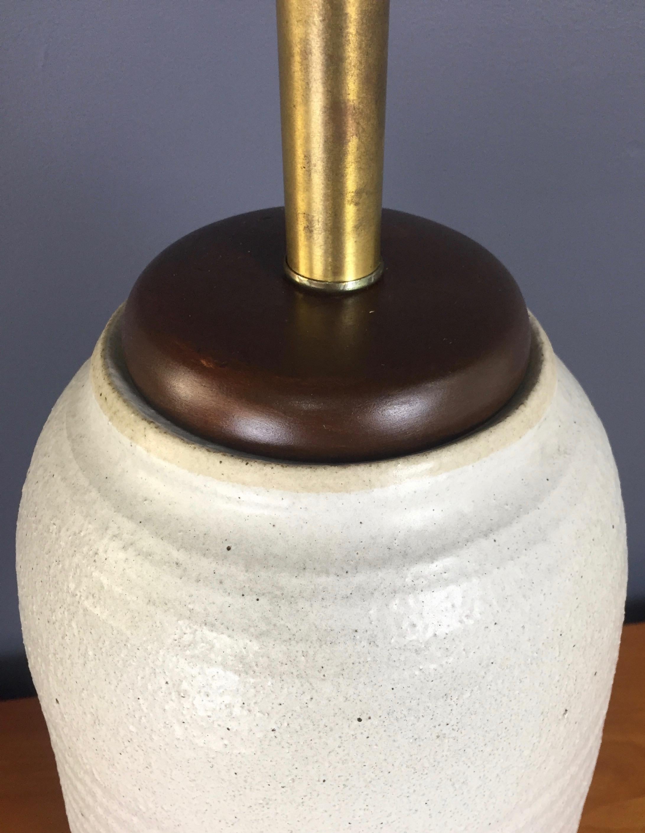 Mid-Century Modern Architectural Pottery Lamp in Ribbed Oatmeal Glaze by Schiller/Cordray