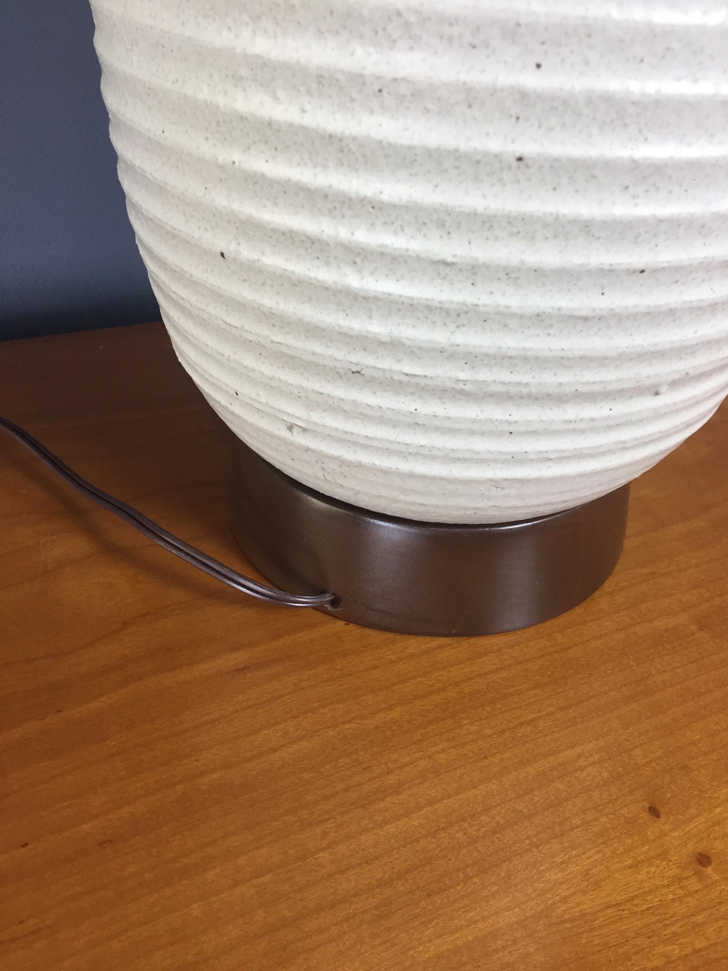 20th Century Architectural Pottery Lamp in Ribbed Oatmeal Glaze by Schiller/Cordray