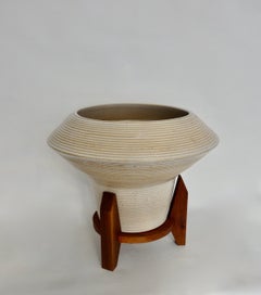 Zanesville Stoneage Modern Homespun line Planter Pot in Walnut Base