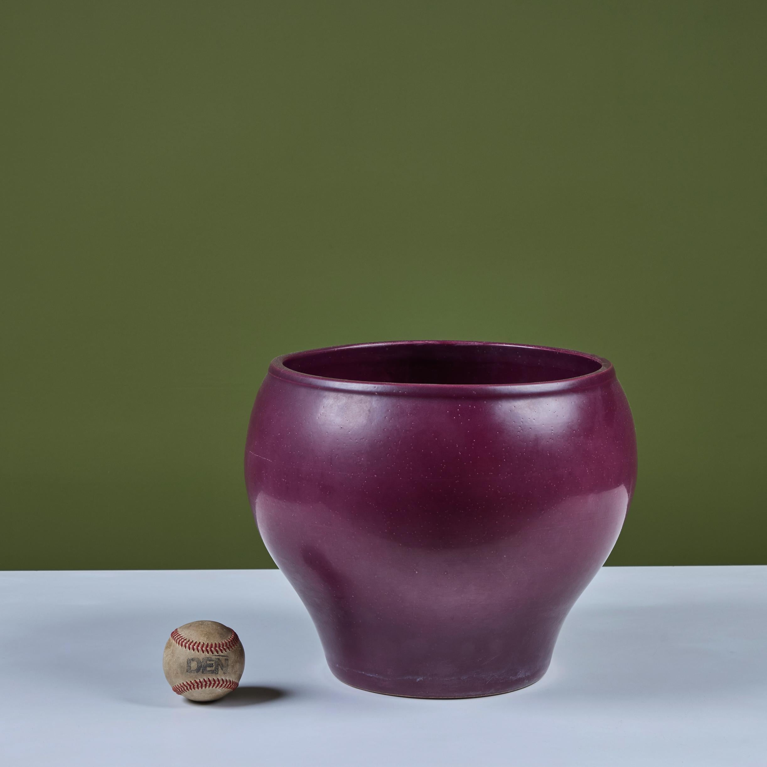 Mid-Century Modern Architectural Pottery Purple Glazed Bell Planter For Sale