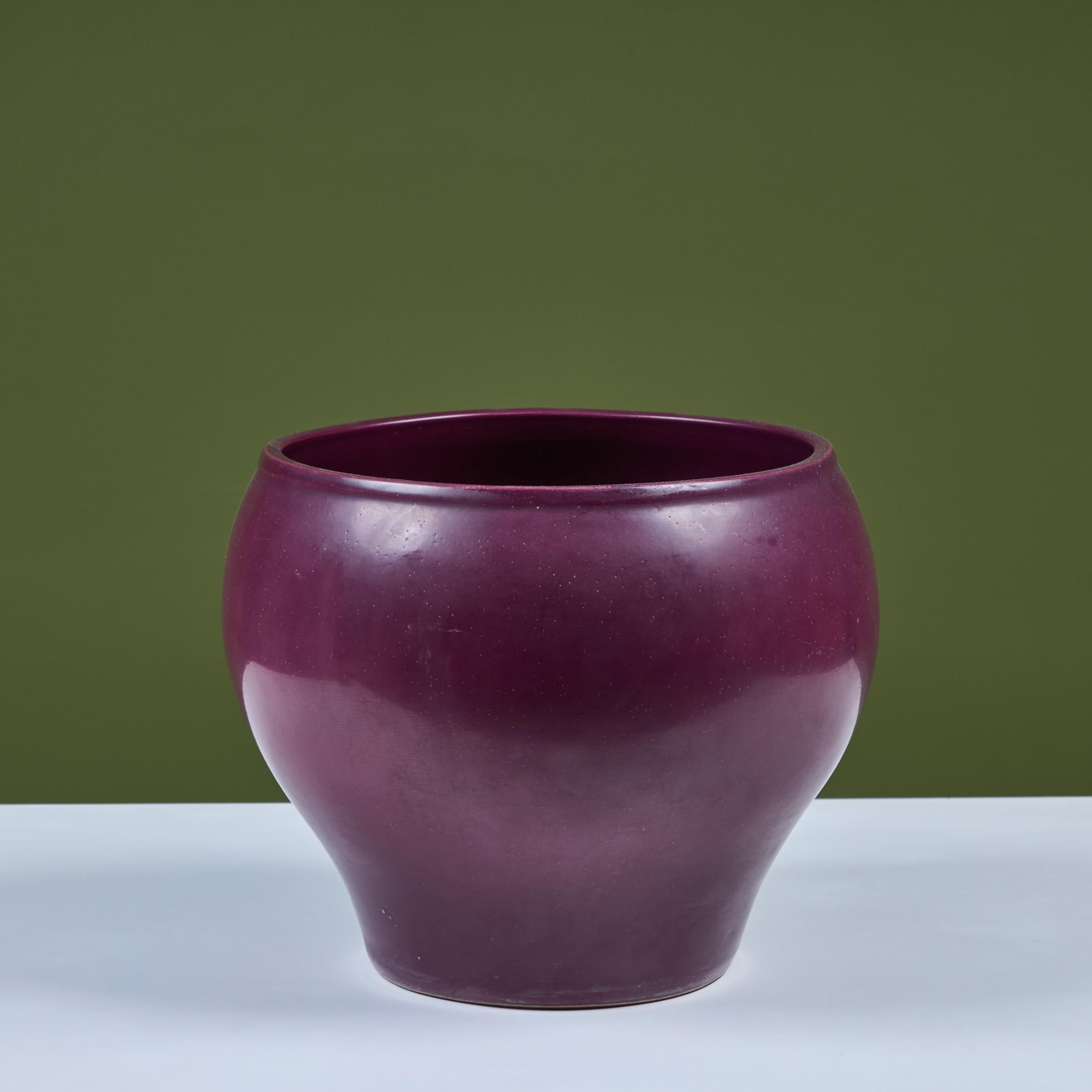 20th Century Architectural Pottery Purple Glazed Bell Planter For Sale