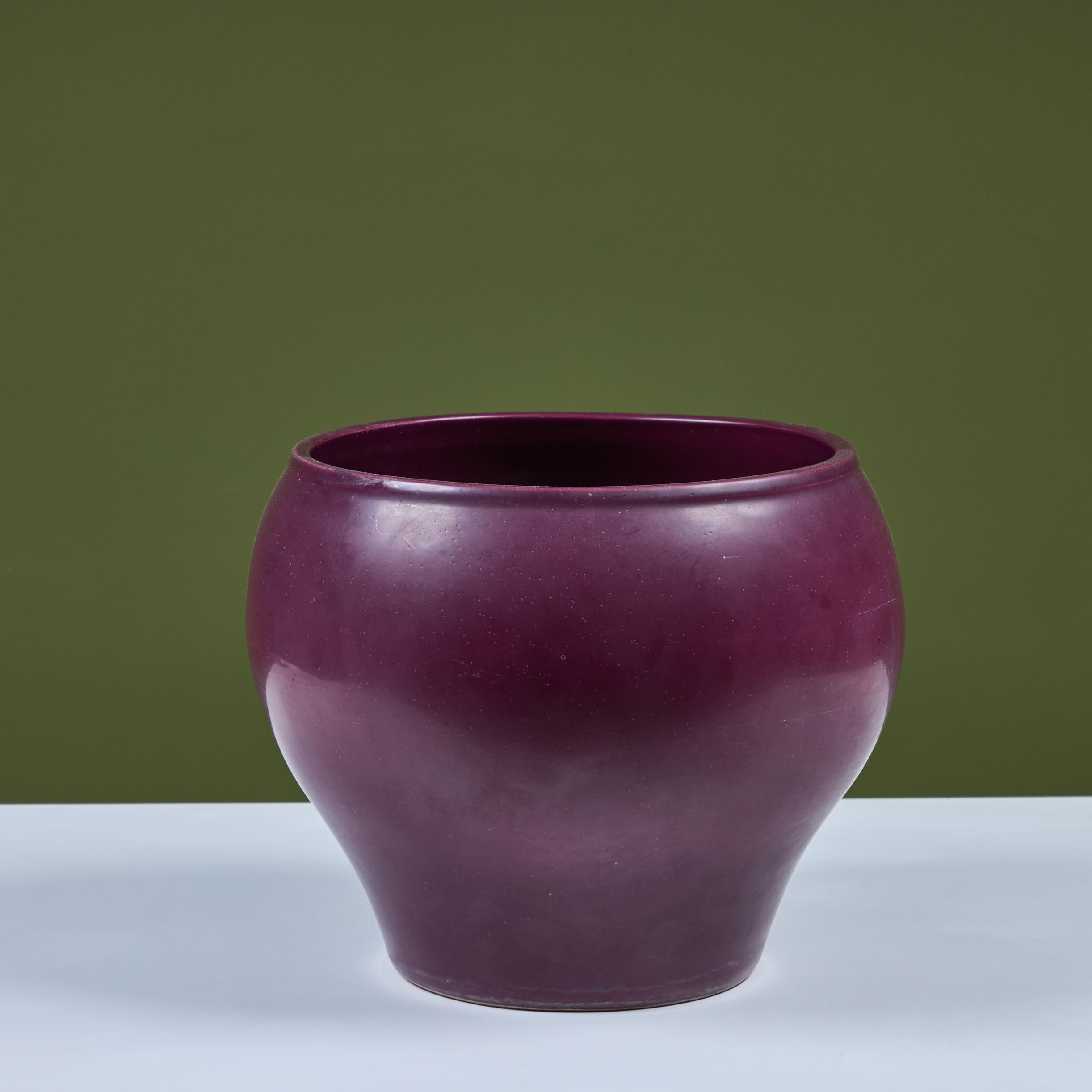Stoneware Architectural Pottery Purple Glazed Bell Planter For Sale