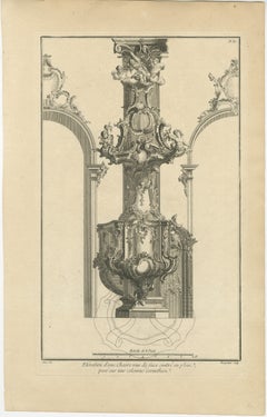 Architectural Print of a Rococo Pulpit Elevation on a Corinthian Column, ca.1740