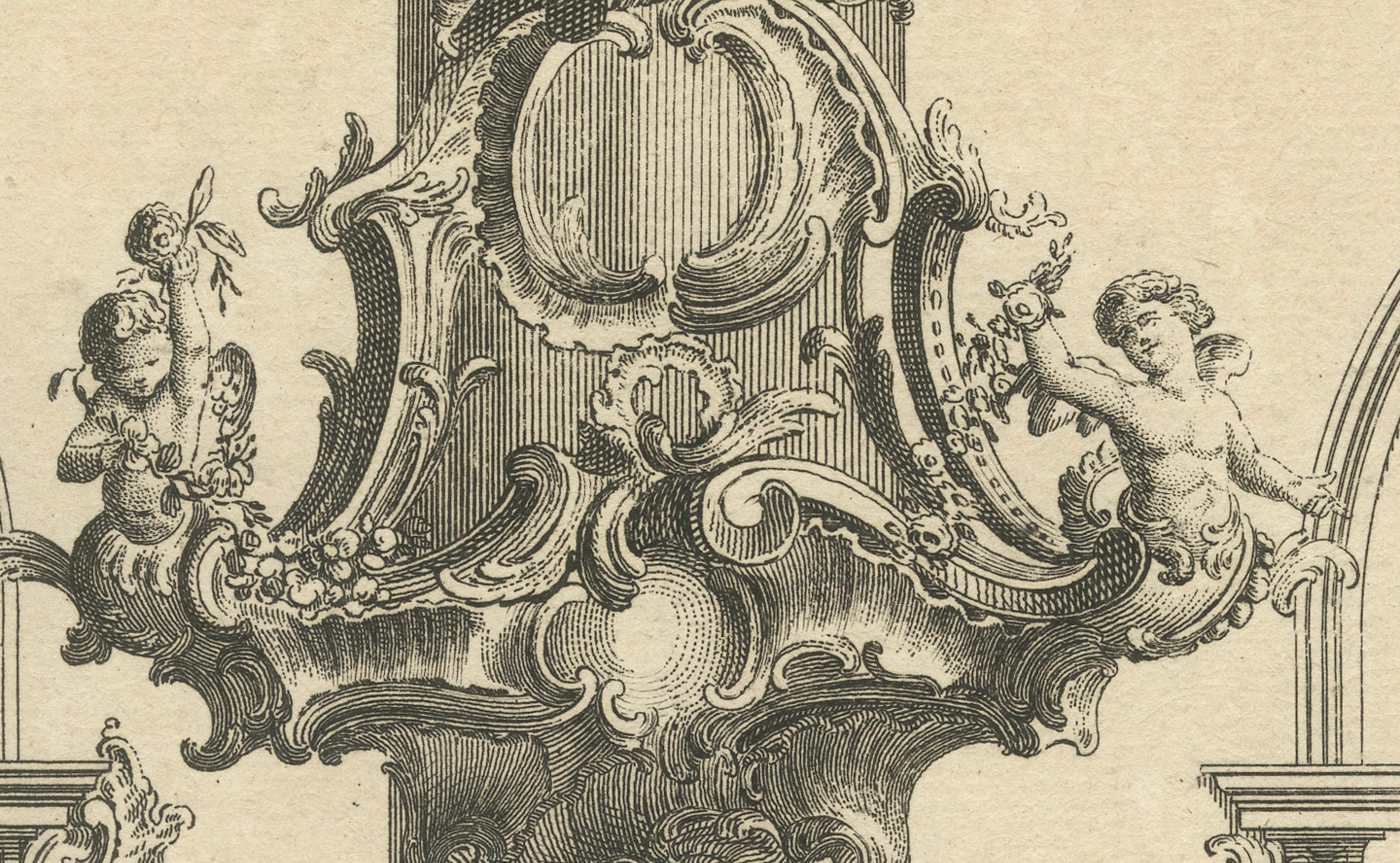 Architectural Print of a Rococo Pulpit Elevation on a Corinthian Column, ca.1740 In Good Condition For Sale In Langweer, NL