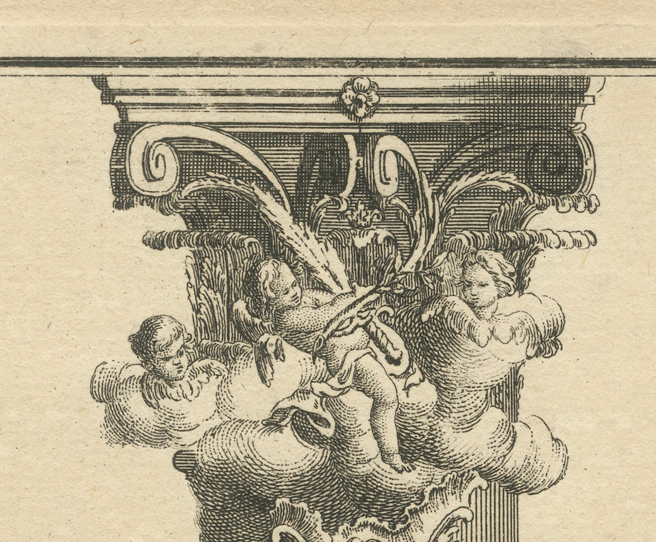 Mid-18th Century Architectural Print of a Rococo Pulpit Elevation on a Corinthian Column, ca.1740 For Sale