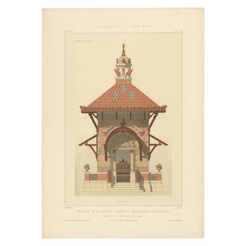 Pavillon Tuilerie – French Architecture Lithograph from La Brique, 1889 Expo