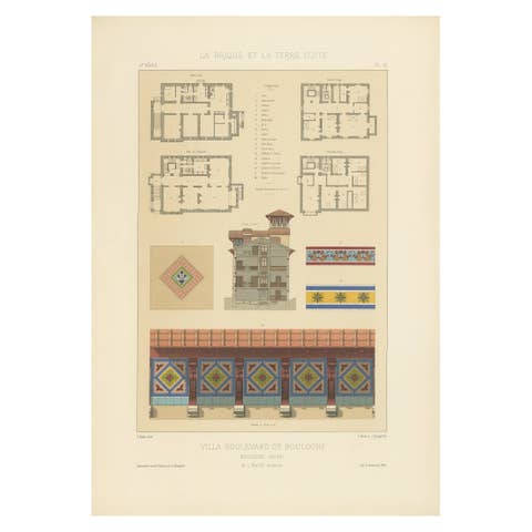 Architectural Print of Villa Boulevard de Boulogne in France by Chabat, c.1900