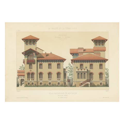 Architectural Print of Villa Boulevard de Boulogne in France, Chabat, c.1900