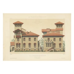 Architectural Print of Villa Boulevard de Boulogne in France, Chabat, c.1900