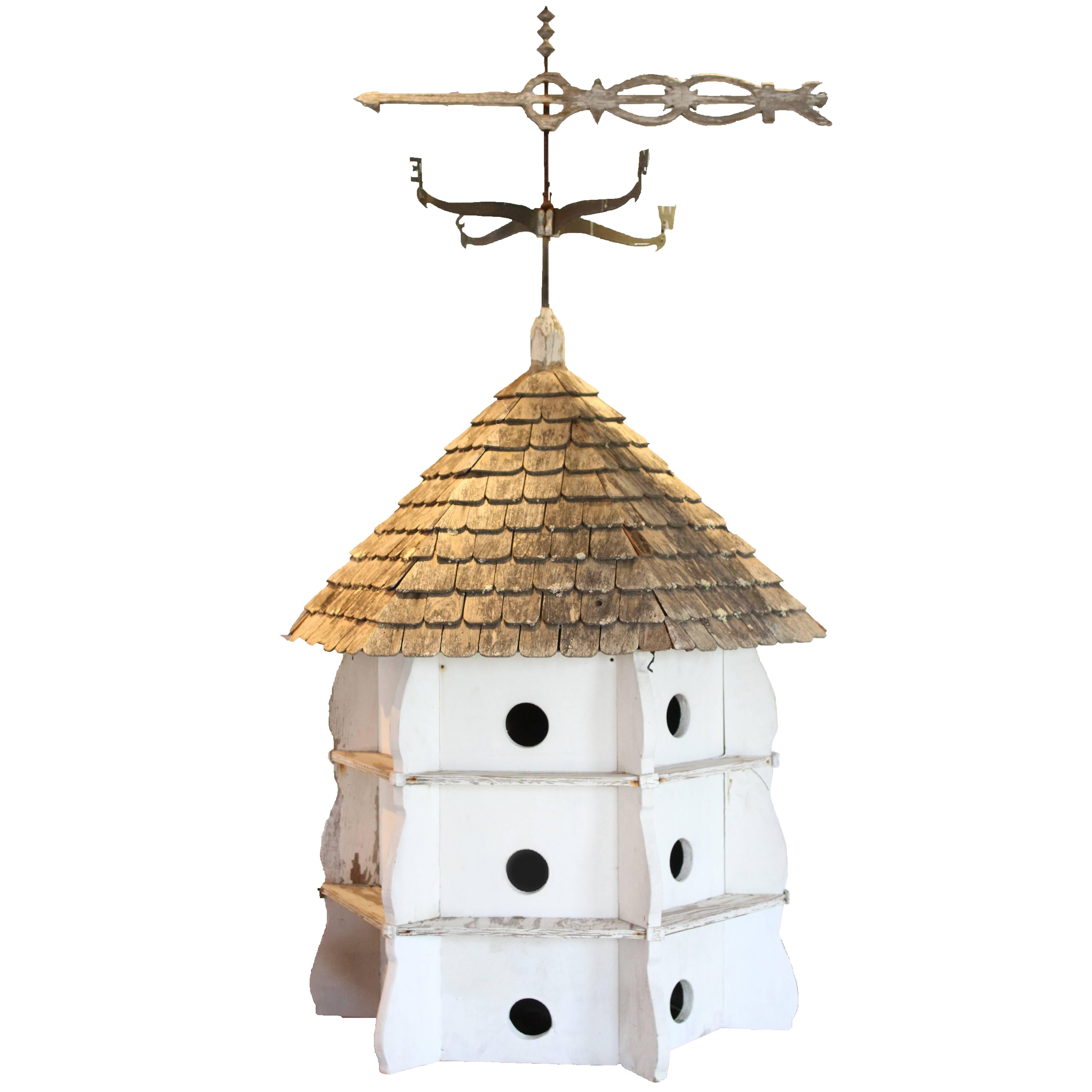 Architectural Purple Martin Birdhouse with Wood Shingled Roof and Weathervane For Sale