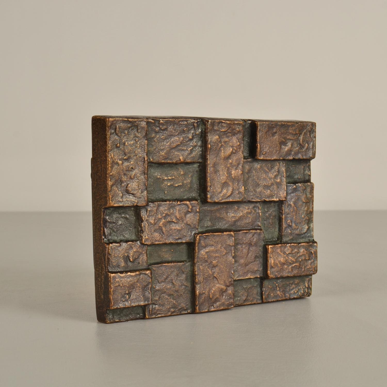 Architectural Push and Pull Door Handle in Bronze with Cubist Relief In Excellent Condition For Sale In London, GB