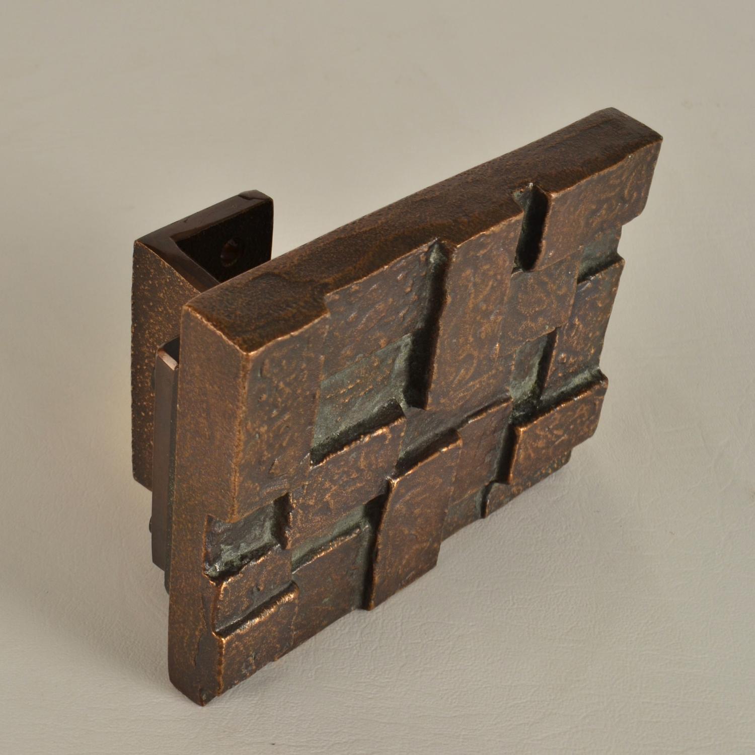 Late 20th Century Architectural Push and Pull Door Handle in Bronze with Cubist Relief For Sale