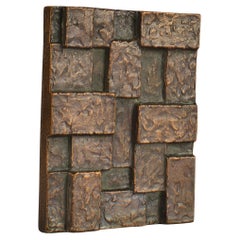 Architektonischer Türgriff zum Drücken und Ziehen aus Bronze mit kubistischem Relief