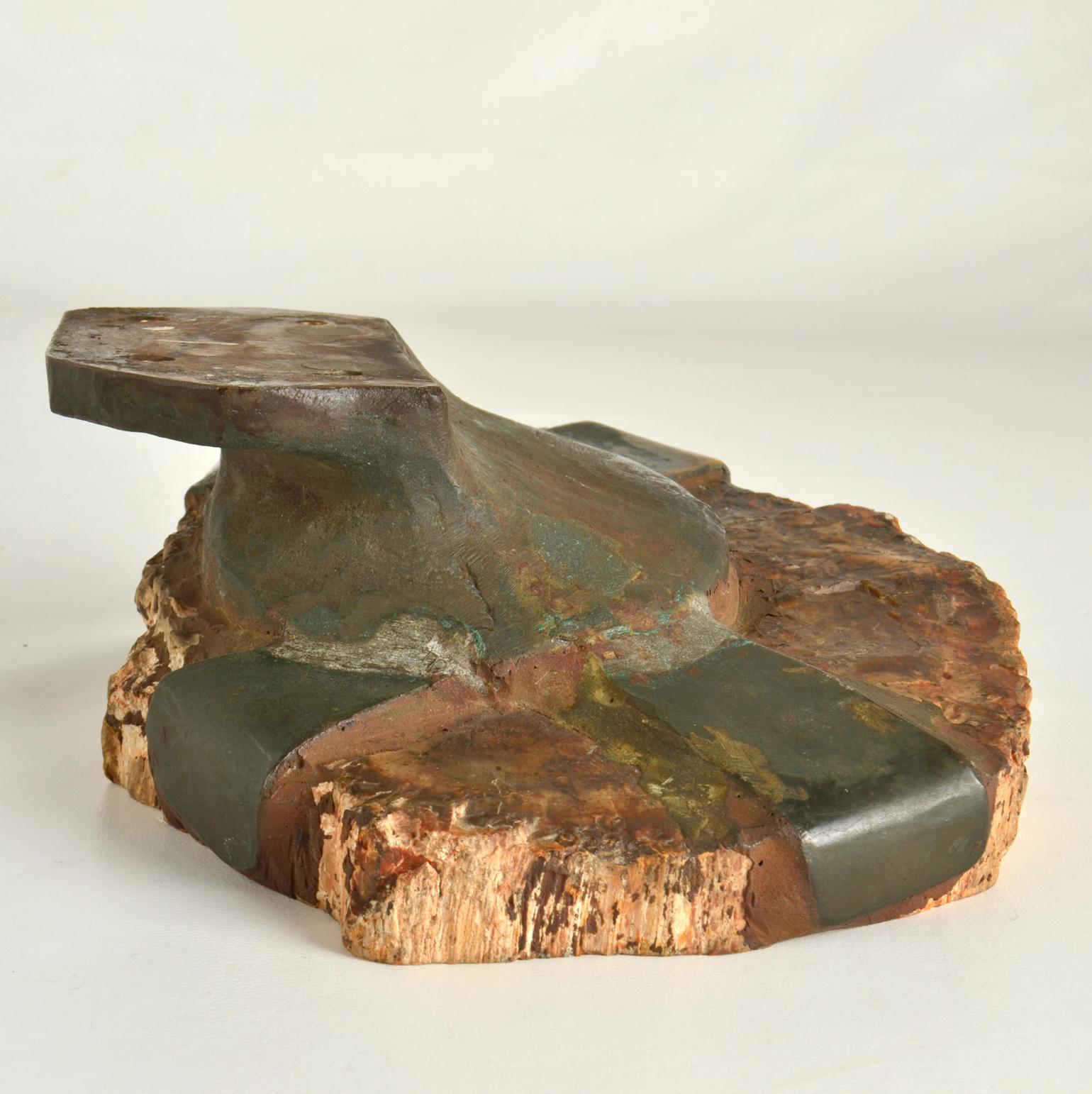 Architectural Push Pull Door Handle in Petrified Wood and Bronze For Sale 4