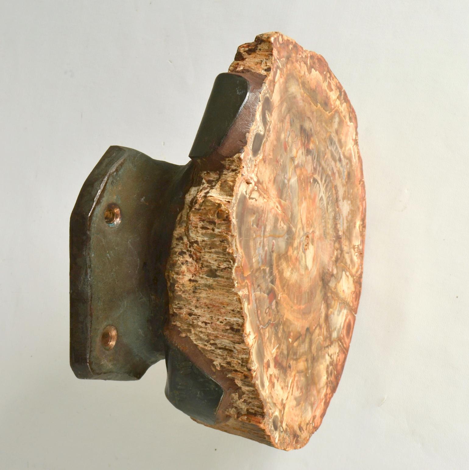 European Architectural Push Pull Door Handle in Petrified Wood and Bronze For Sale