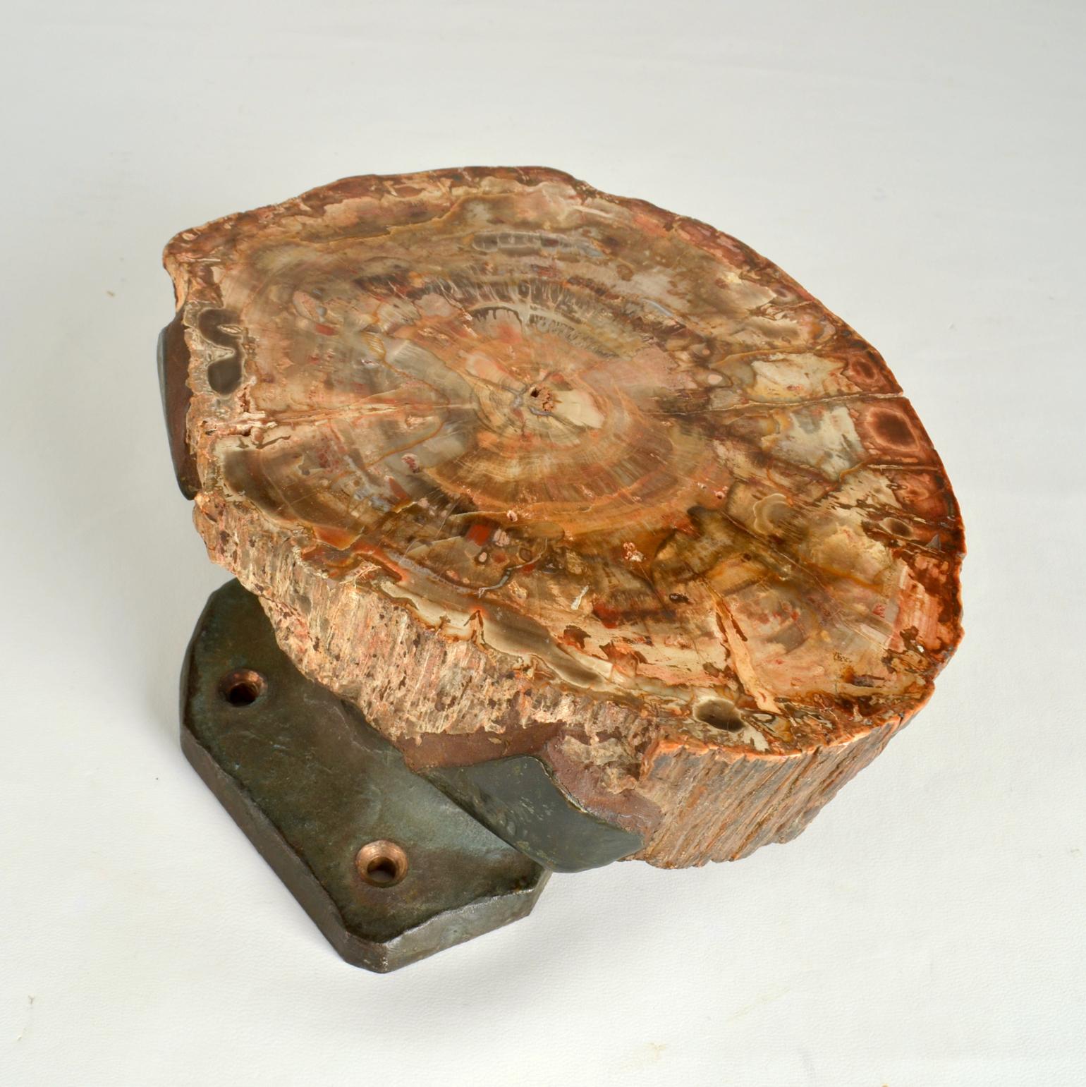 Architectural Push Pull Door Handle in Petrified Wood and Bronze In Excellent Condition For Sale In London, GB