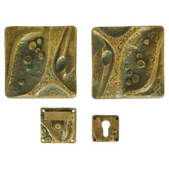 Architectural Push Pull Square Bronze Door Handle Pair with Keyhole cover & Bell