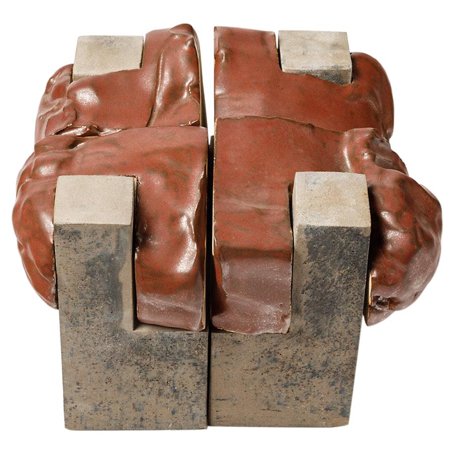 Architectural Red and White Ceramic Sculpture by Simone Couderc 20th Century