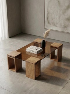 Bronze Glass & Red Oak Modular Base Coffee Table from Redline Design Furniture
