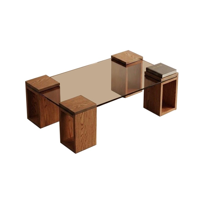 Bronze Glass & Red Oak Modular Base Coffee Table from Redline Design Furniture