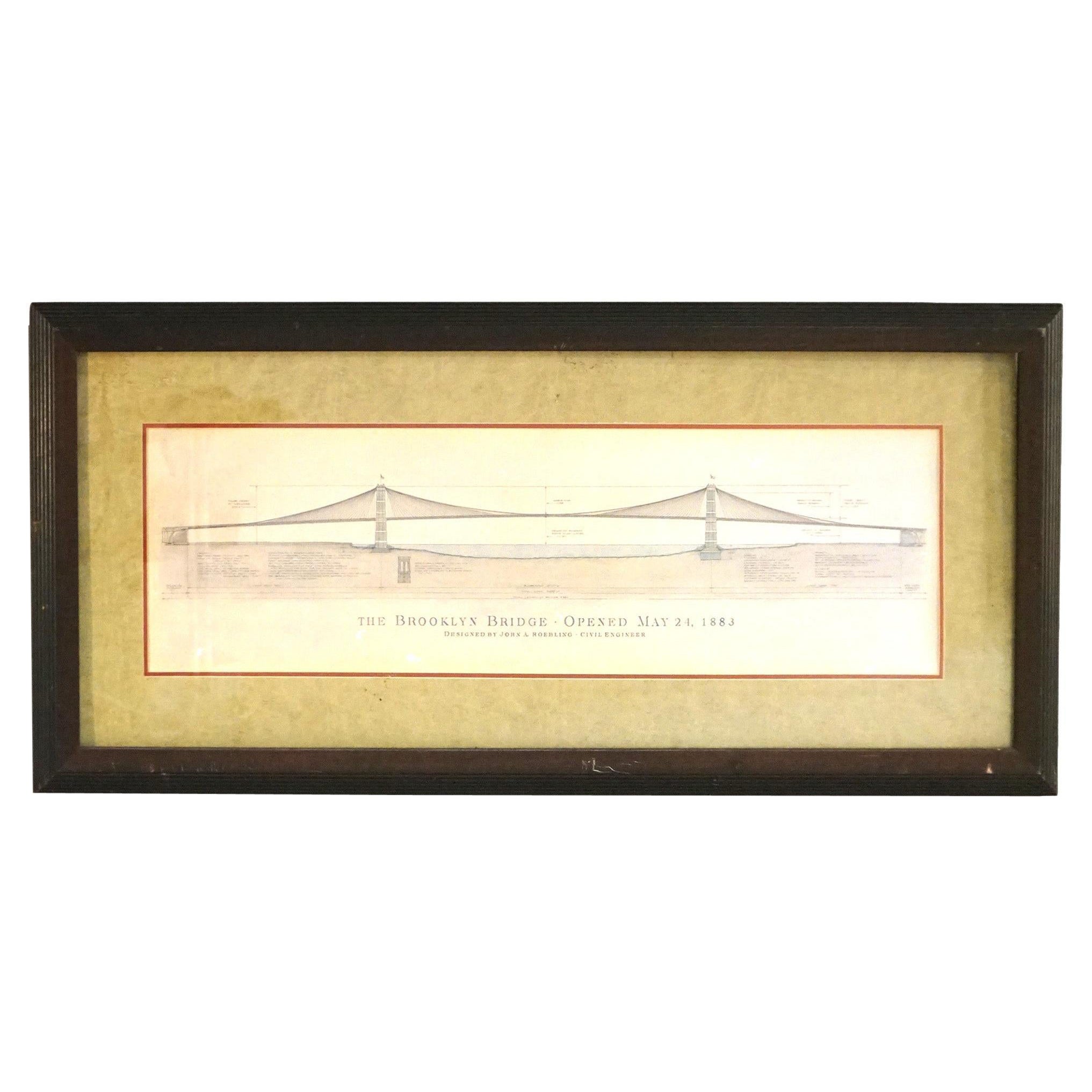 Architektonische Rendering der Brooklyn Bridge, NYC, gerahmt, 20. Jahrhundert im Angebot