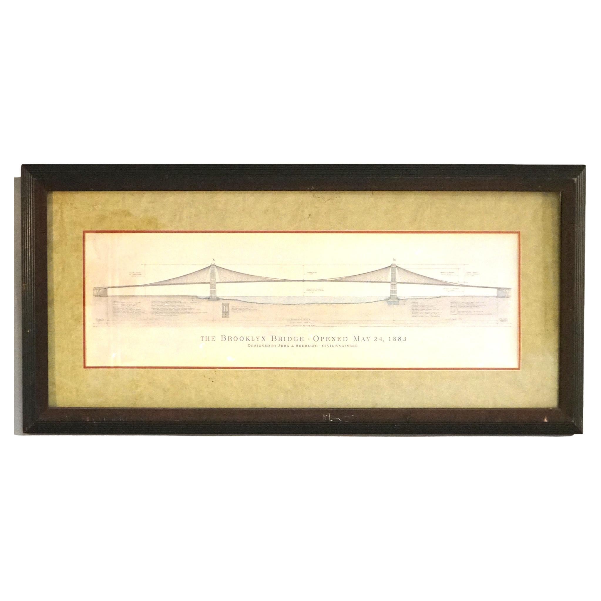 Rendering architettonico del ponte di Brooklyn, NYC, con cornice, 20° secolo