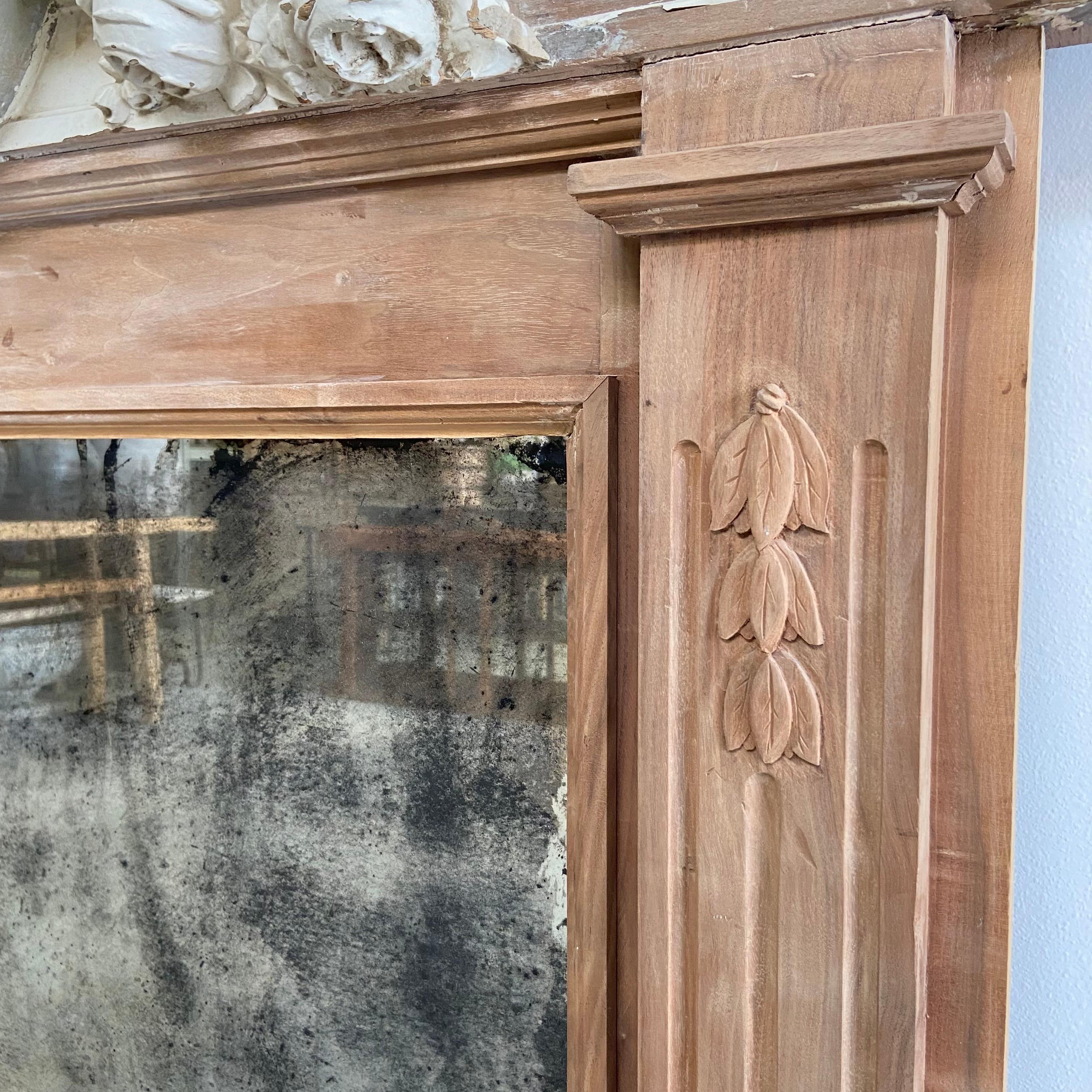 20th Century Architectural Rose Carved Header Mirror For Sale