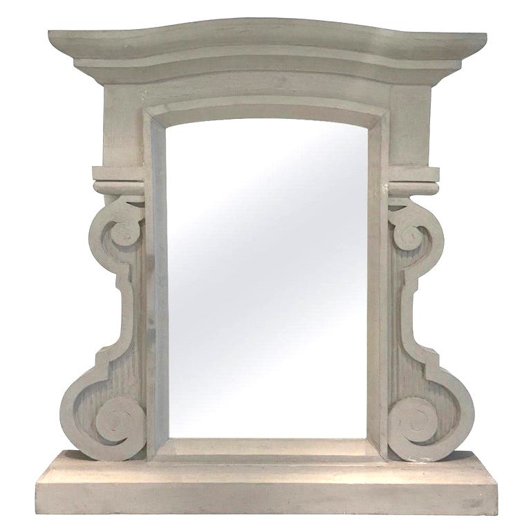 Architectural Salvage Mirror with Grey Whitewash Paint, France, 1930's