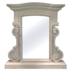 Architectural Salvage Mirror with Grey Whitewash Paint, France, 1930's