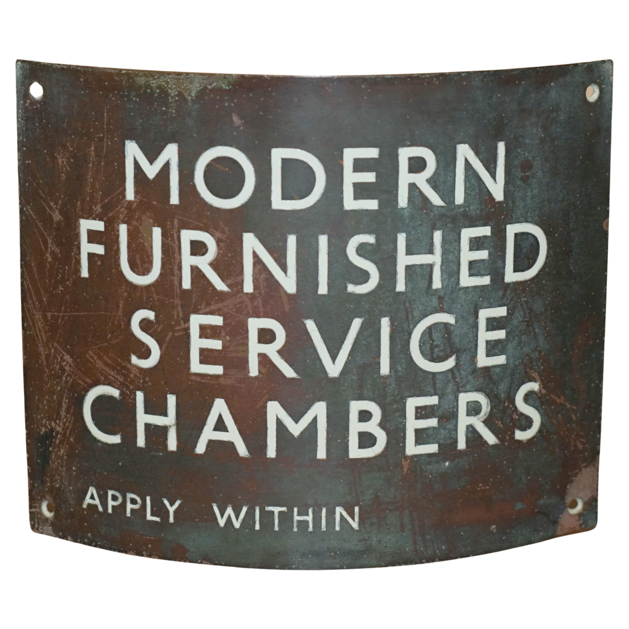 ARCHITECTURAL SALVAGE VICTORIAN BRONZE SIGN MODERN FURNISHED SERVICE CHAMBERs For Sale