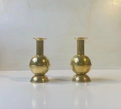 Architectural Scandinavian Candlesticks in Brass, 1970s