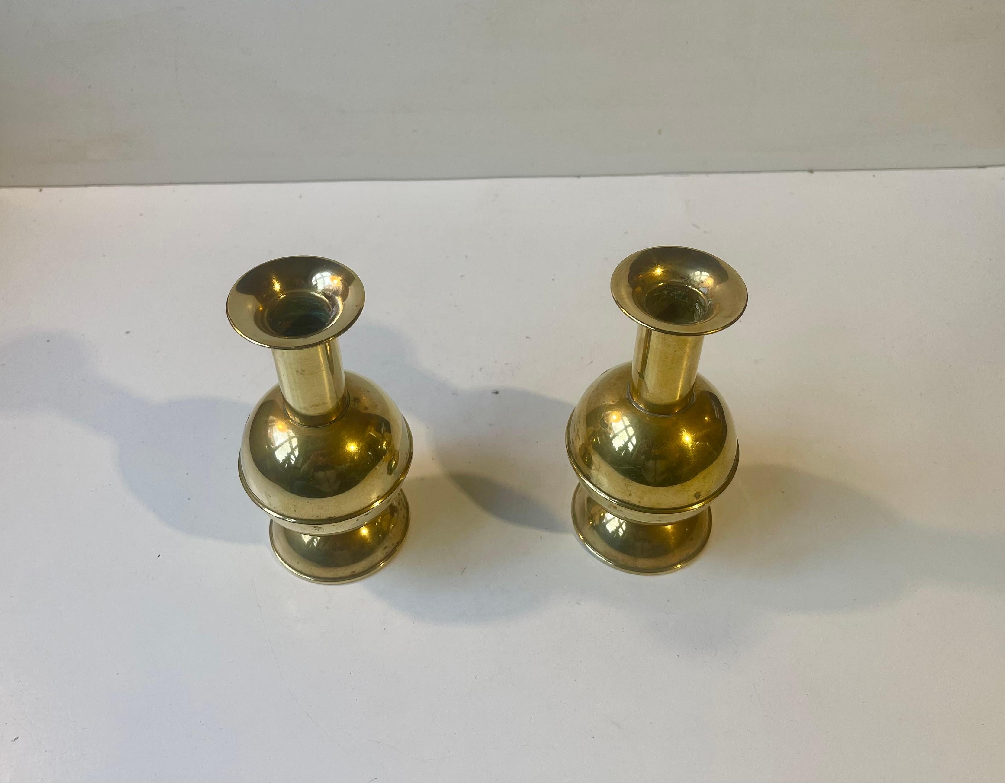 Architectural Scandinavian Candlesticks in Brass, 1970s In Good Condition For Sale In Esbjerg, DK