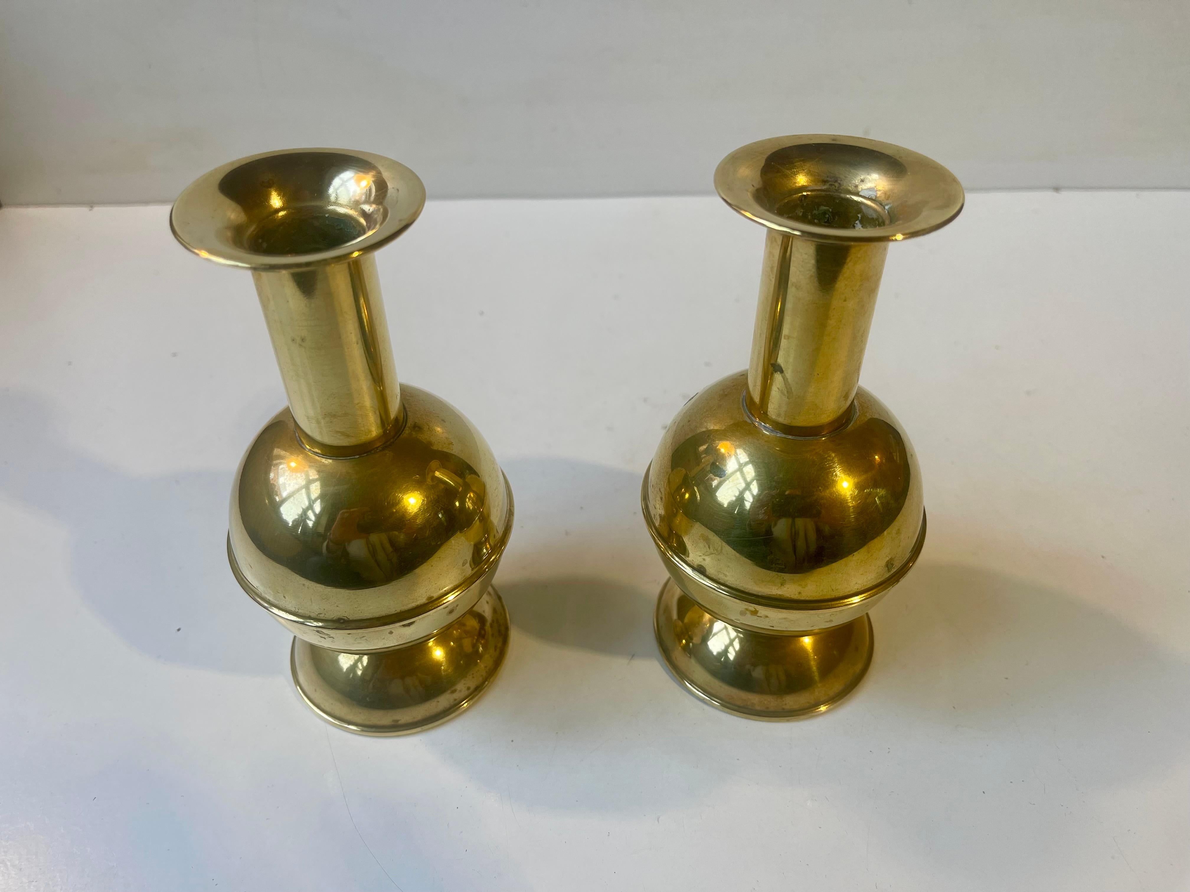 Late 20th Century Architectural Scandinavian Candlesticks in Brass, 1970s For Sale