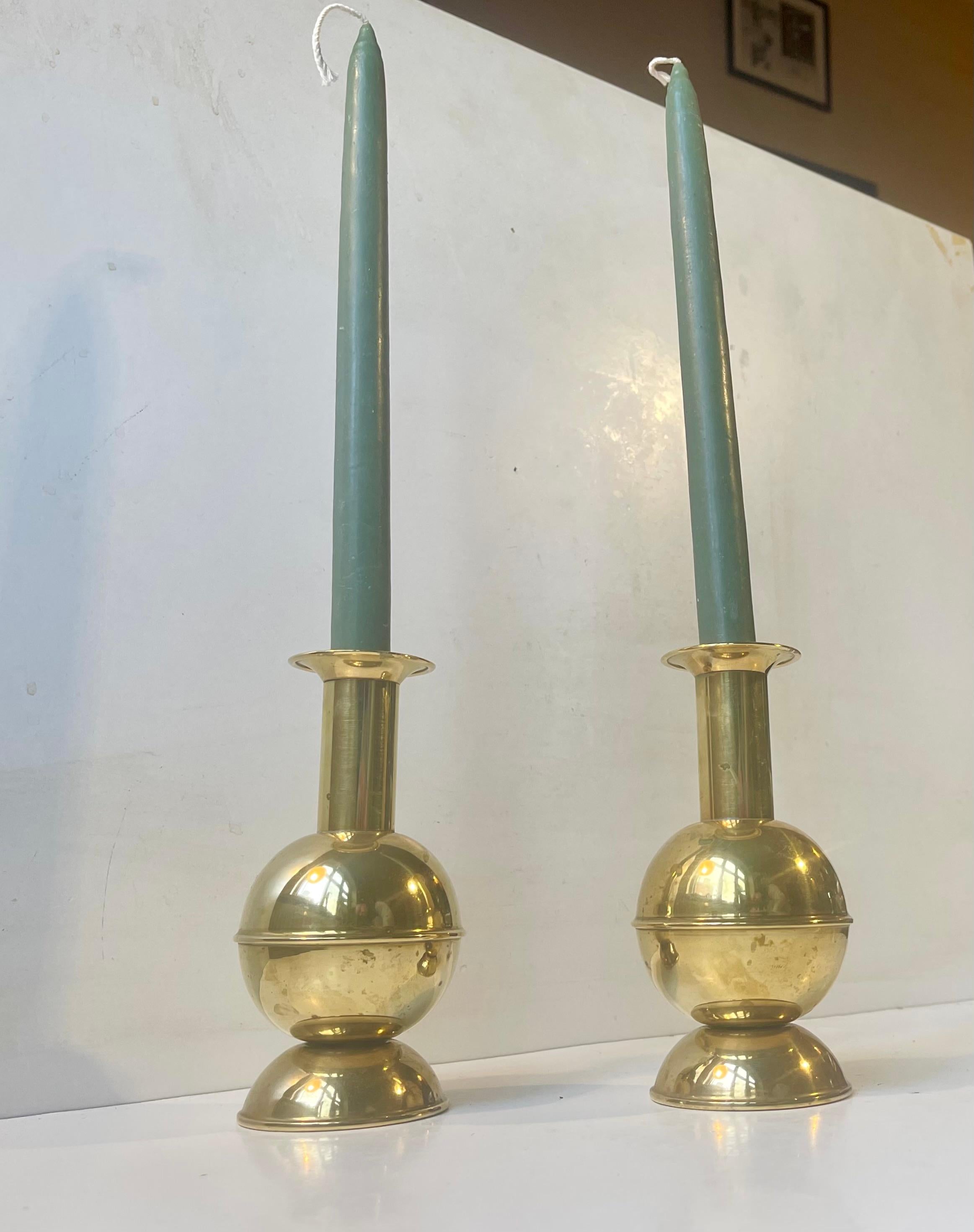 Architectural Scandinavian Candlesticks in Brass, 1970s For Sale 1
