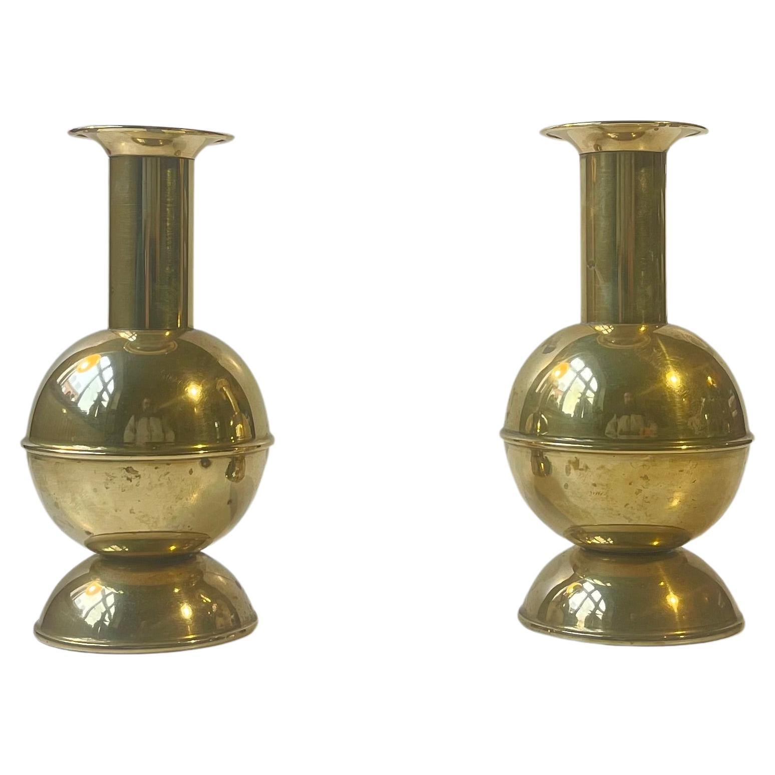 Architectural Scandinavian Candlesticks in Brass, 1970s For Sale