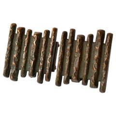 Architectural Sculptural Bronze Push Pull Door Handle Pair with Brutalist Relief