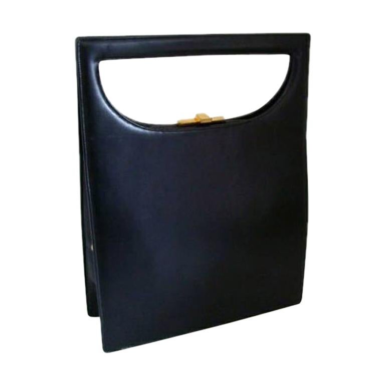 Architectural Sculptural Handbag in Black Calf For Sale