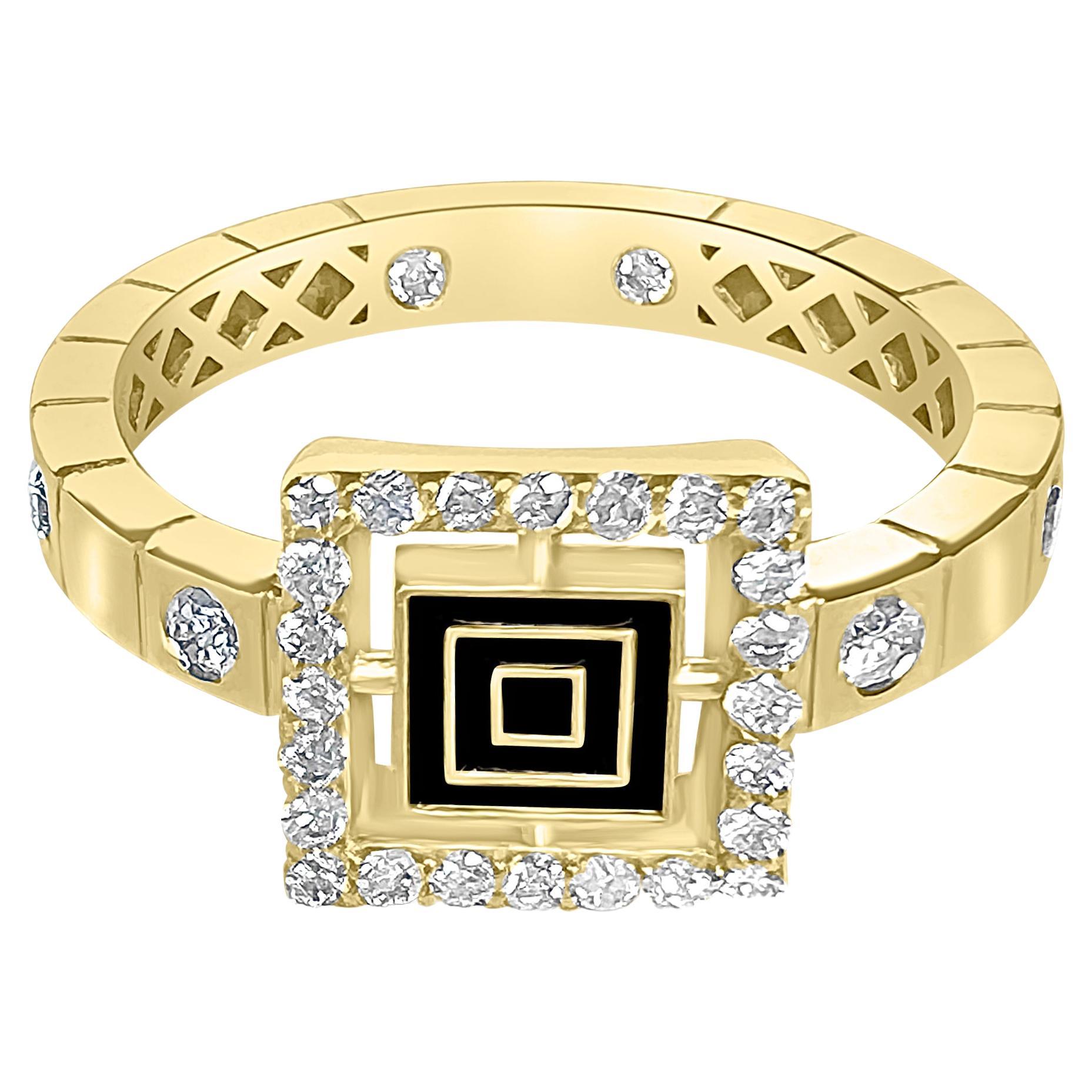 Architectural Shape Square Enamel Fashion Diamond Ring sz 7