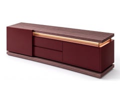Architectural Sliding Sideboard in Ash Rose Eucalyptus & High Gloss Lacquer